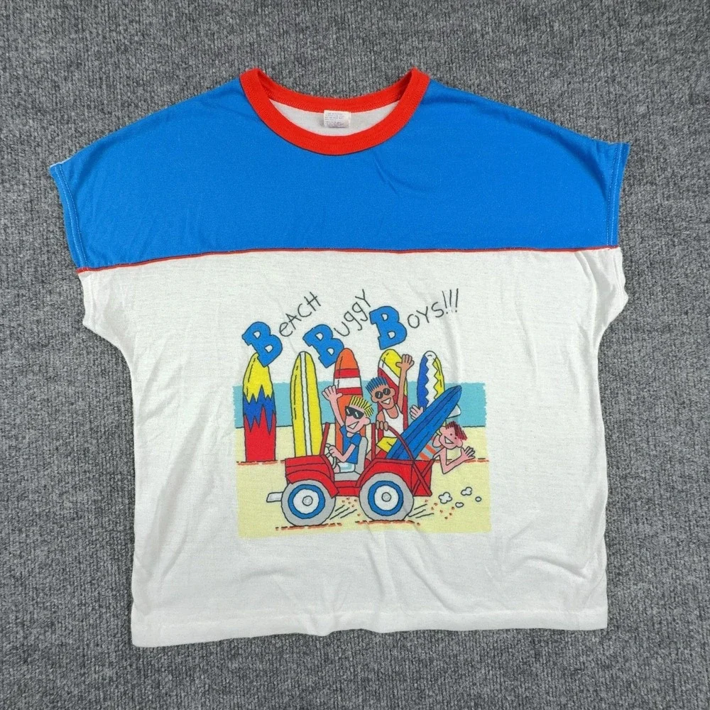 VTG Carter's Shirt Boys 16 White Beach Buggy Boys Surf Summer Graphic Ringer Tee